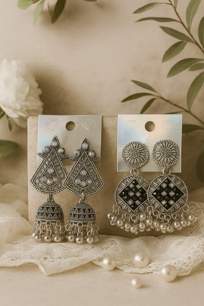Elegant Silver Jhumka Earring Combo - 2