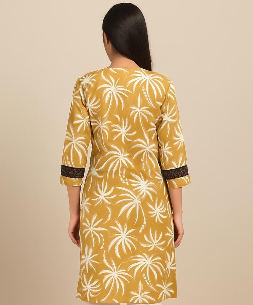 Yellow and Green Floral Printed Kurti - Perfect for Casual Wear
