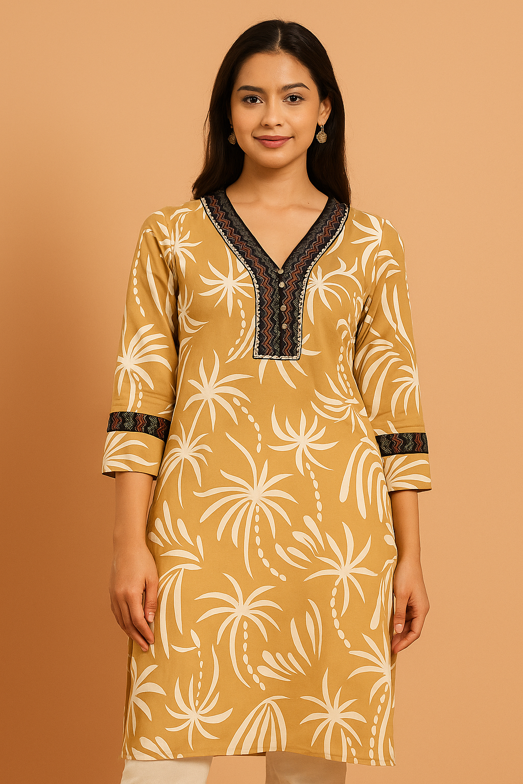 Yellow and Green Floral Printed Kurti - Perfect for Casual Wear