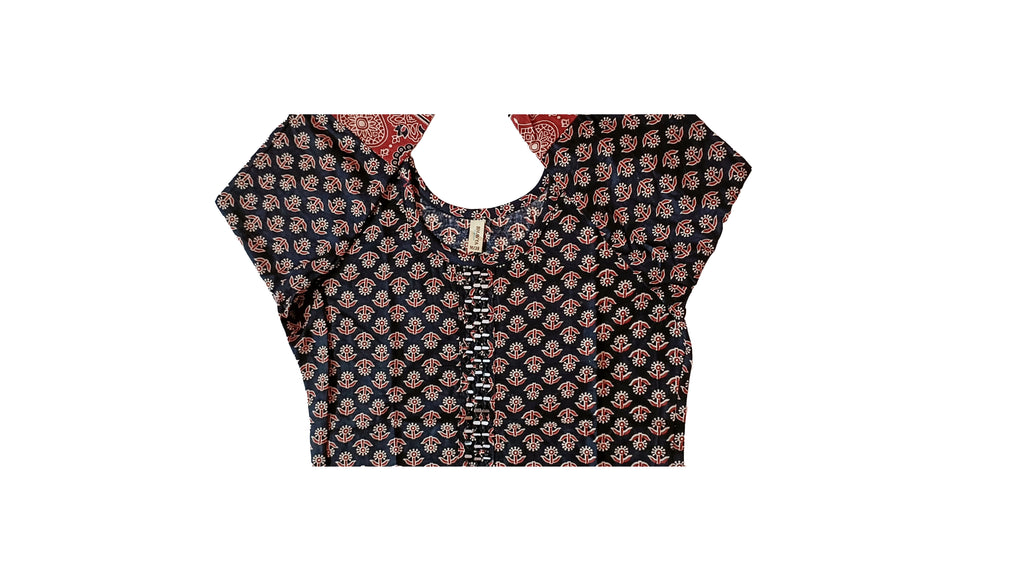 Floral Printed Cotton Fabric Round Neck