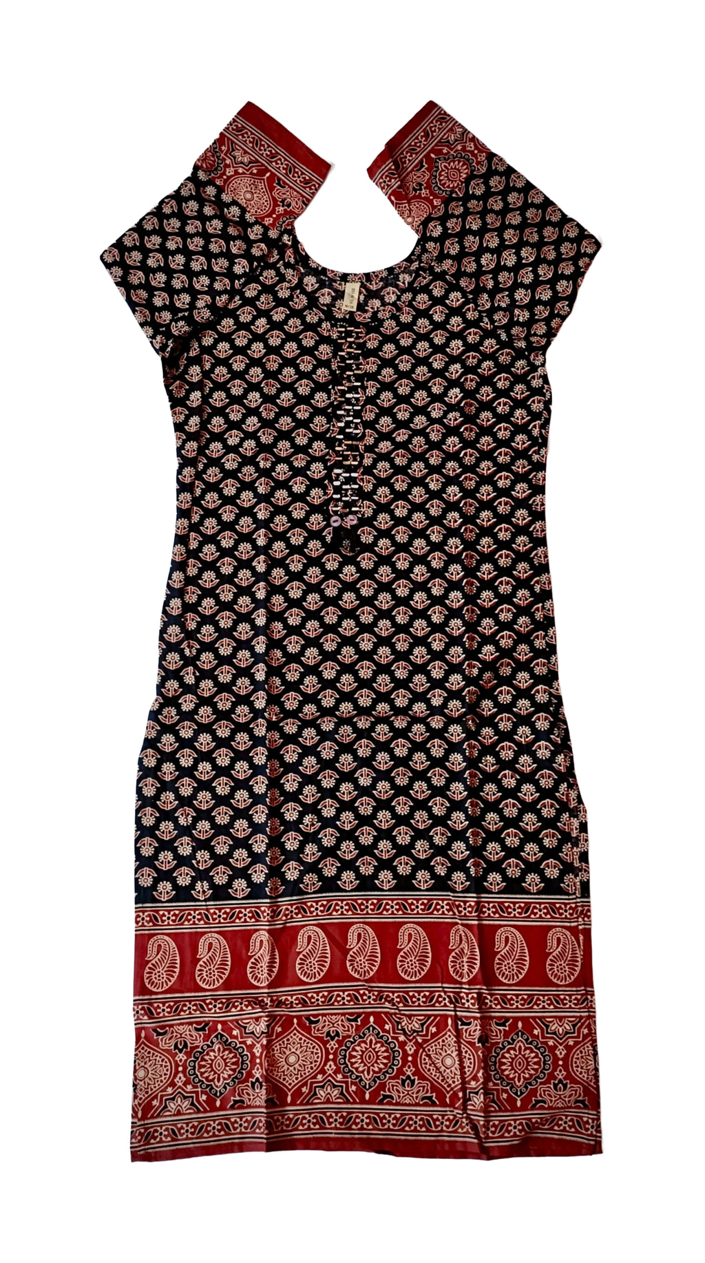 Floral Printed Cotton Fabric Round Neck