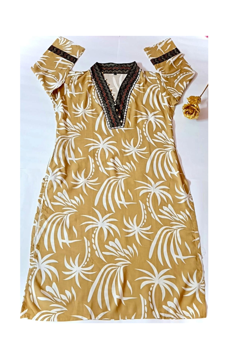 Yellow and Green Floral Printed Kurti - Perfect for Casual Wear
